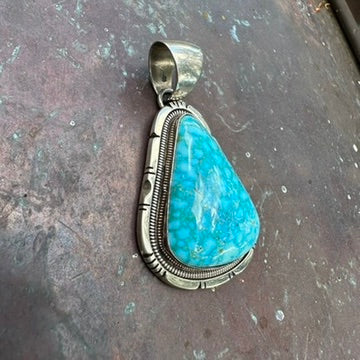 Navajo Made Sterling Silver and Turquoise Pendant by Wydell Billie