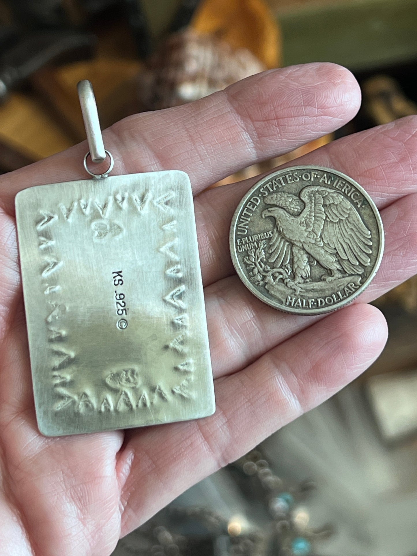 Hand Stamped Sterling Silver Fred Harvey Era Inspired Crossed Arrows Tag Pendant by Kimari Somers