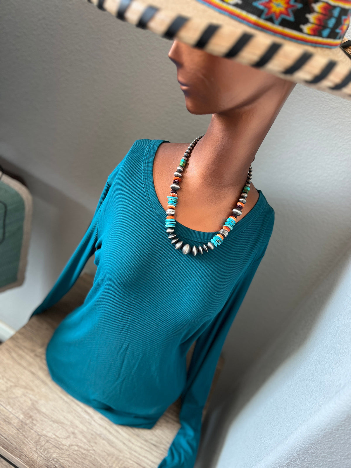 Rose Martin Sterling Silver, Spiny Oyster & Turquoise Single Strand Beaded Necklace, 18” + 1-1/2”
