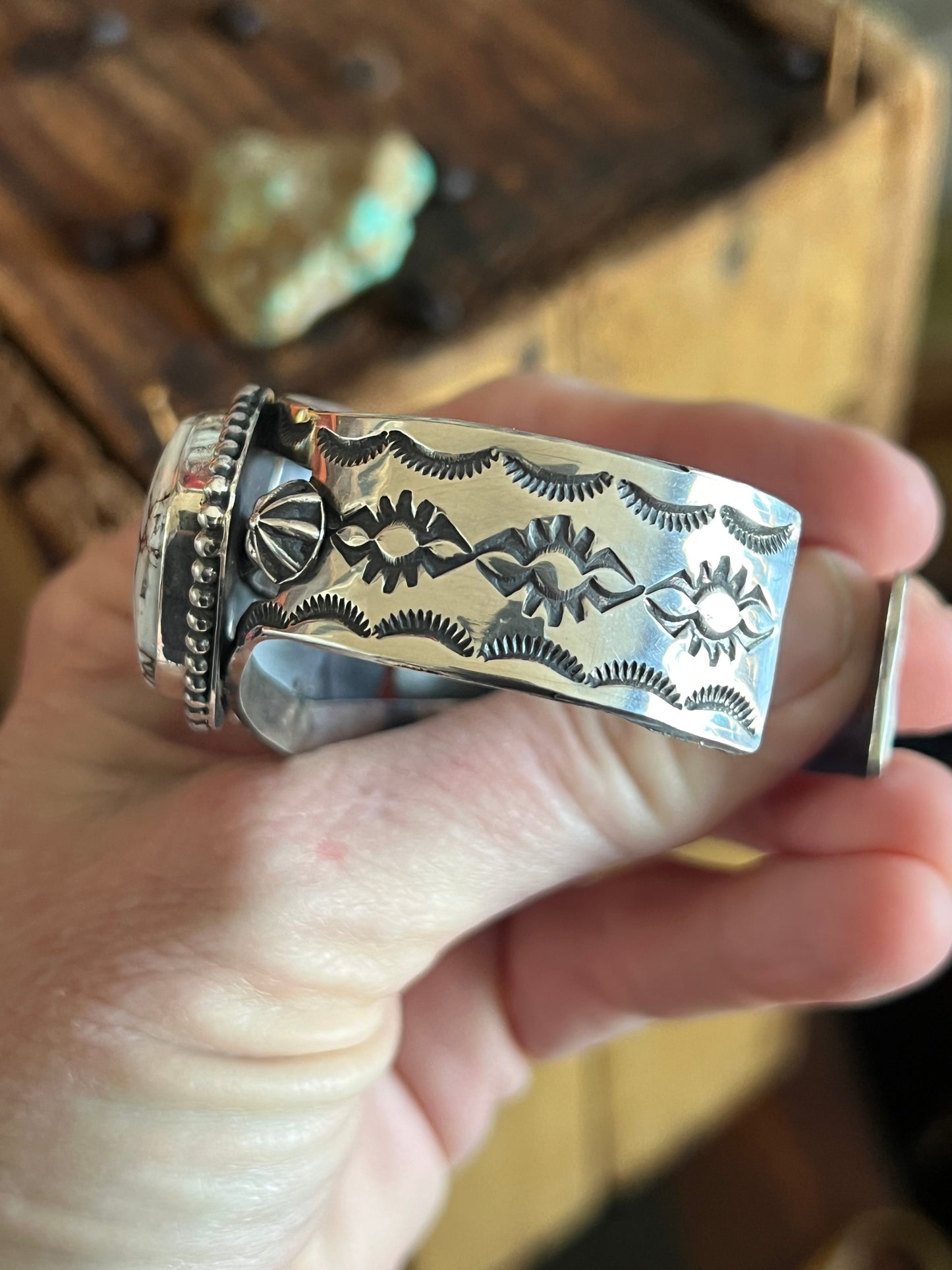 Rosella Paxson Sterling Silver Cuff with Wild Horse Magnesite Hearts and Rectangular Onyx