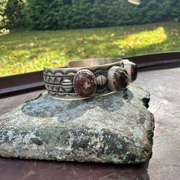 Navajo Made Sterling Silver Wild Horse Magnesite Cuff Bracelet, by Derrick Cadman