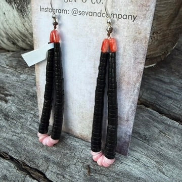 Native Made Sterling Silver and Jet Jacla earrings by Tristan Johnson