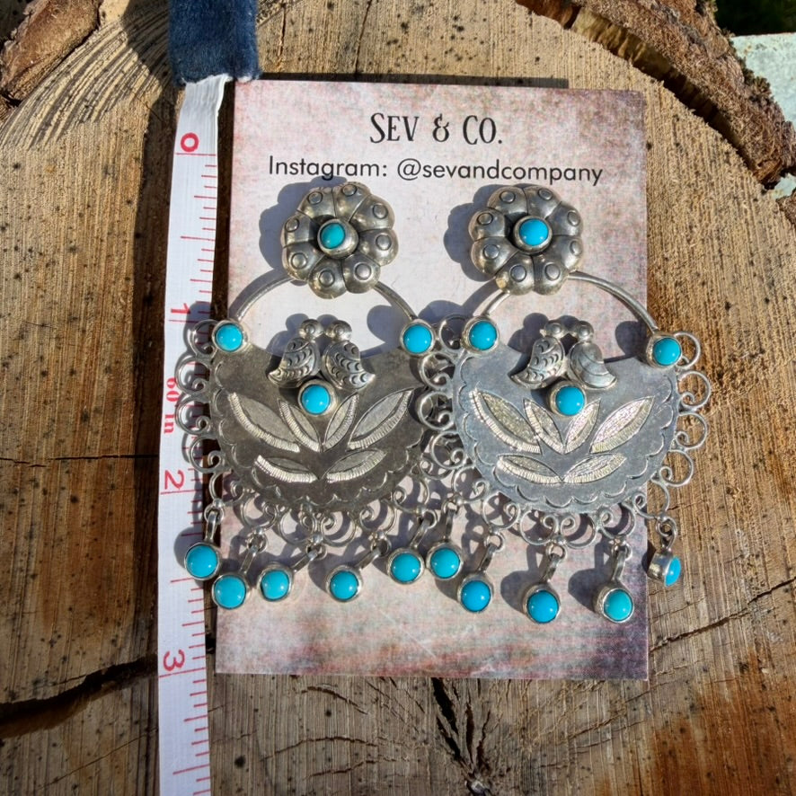 Sterling Silver Turquoise Flower Lovebird Earrings by Federico Jimenez