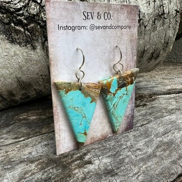 Artisan Made Sterling Silver and Australian Amaroo Turquoise Geometric Slab Earrings