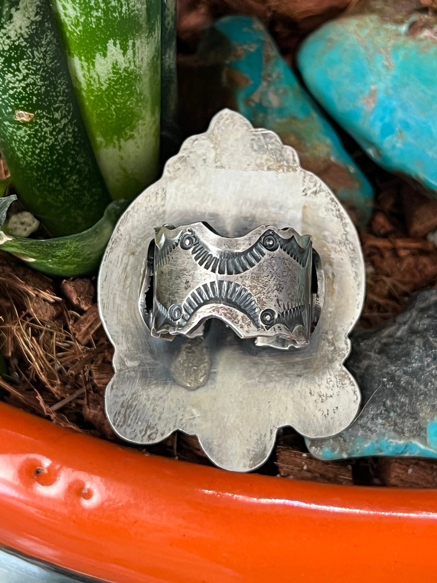 Sterling Silver and Number 8 Turquoise Ring by Gilbert Tom, Navajo, Size 6.5