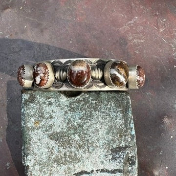 Navajo Made Sterling Silver Wild Horse Magnesite Cuff Bracelet, by Derrick Cadman