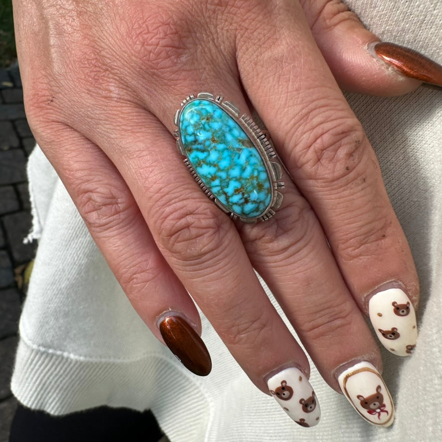 Navajo Sterling Silver and Turquoise Ring Signed by Larry Moses Yazzie