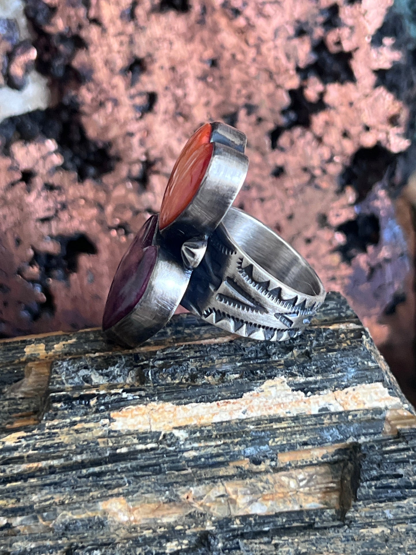 Bernyse Chavez Handcrafted Purple and Orange Spiny Oyster Heart Ring