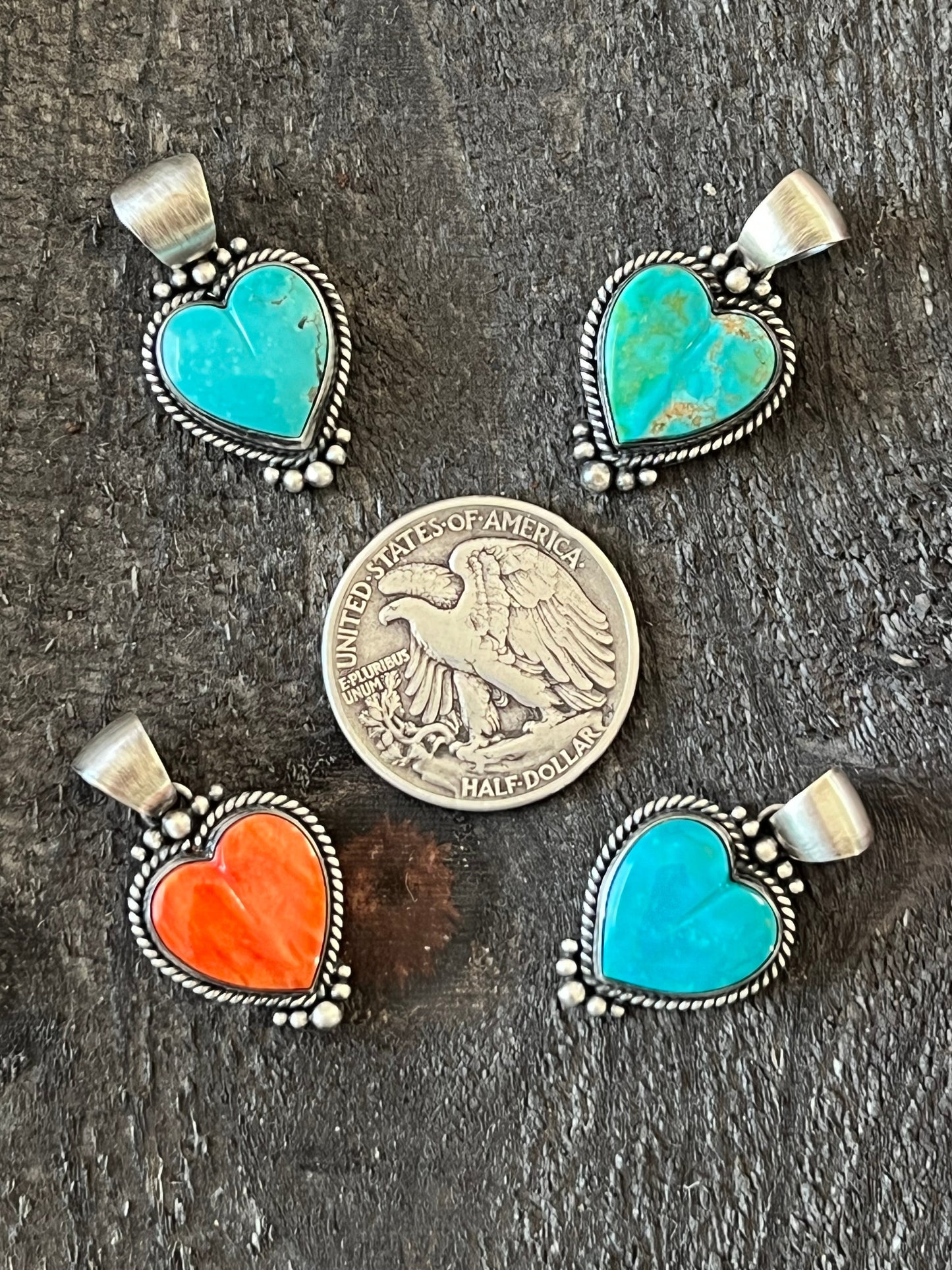 Navajo Sterling Silver Electric Rainbow Mini Heart Pendants by Bernyse Chavez