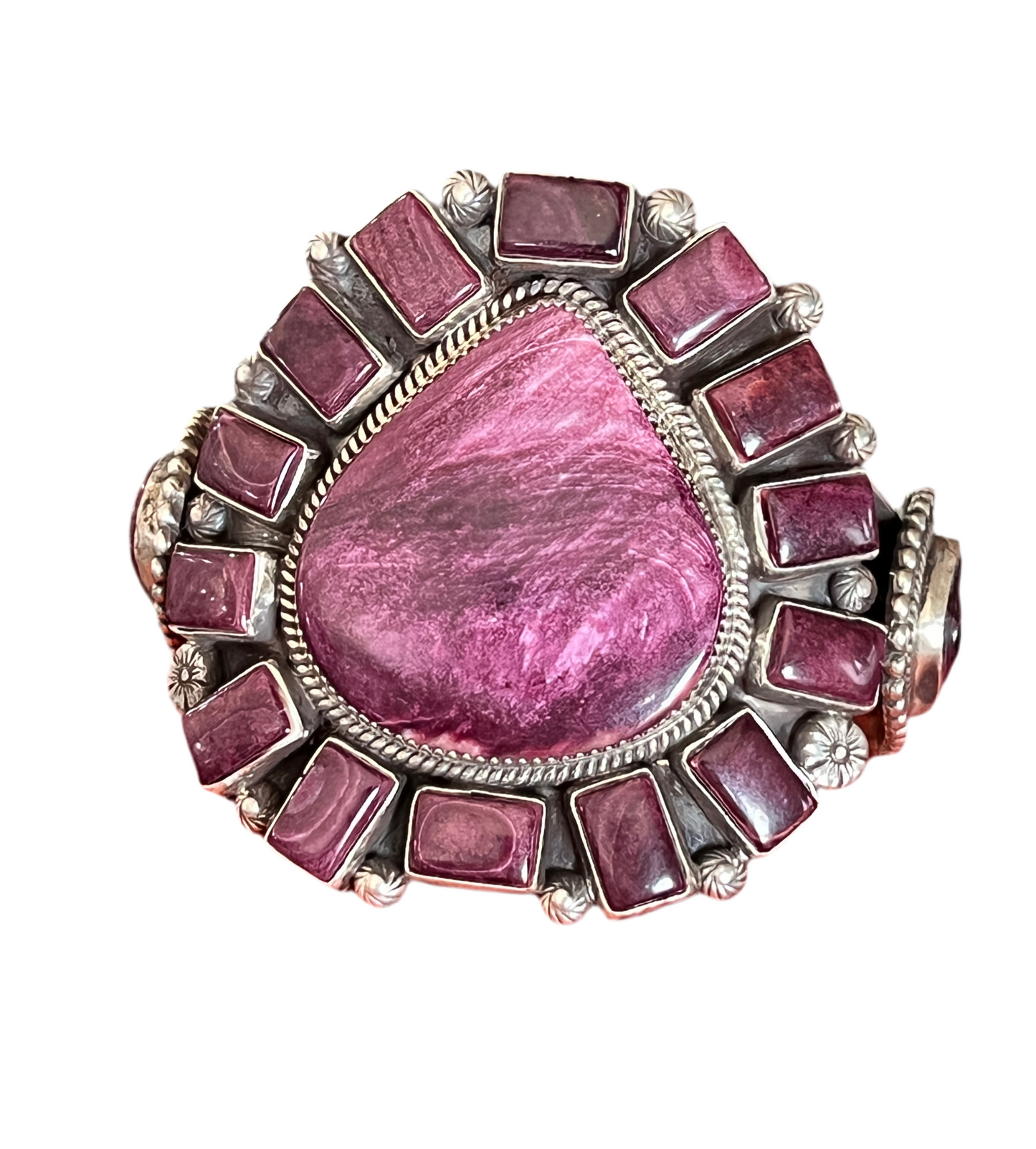Navajo Sterling Silver and Purple Spiny Oyster Shell Cuff Bracelet by Tyler Brown