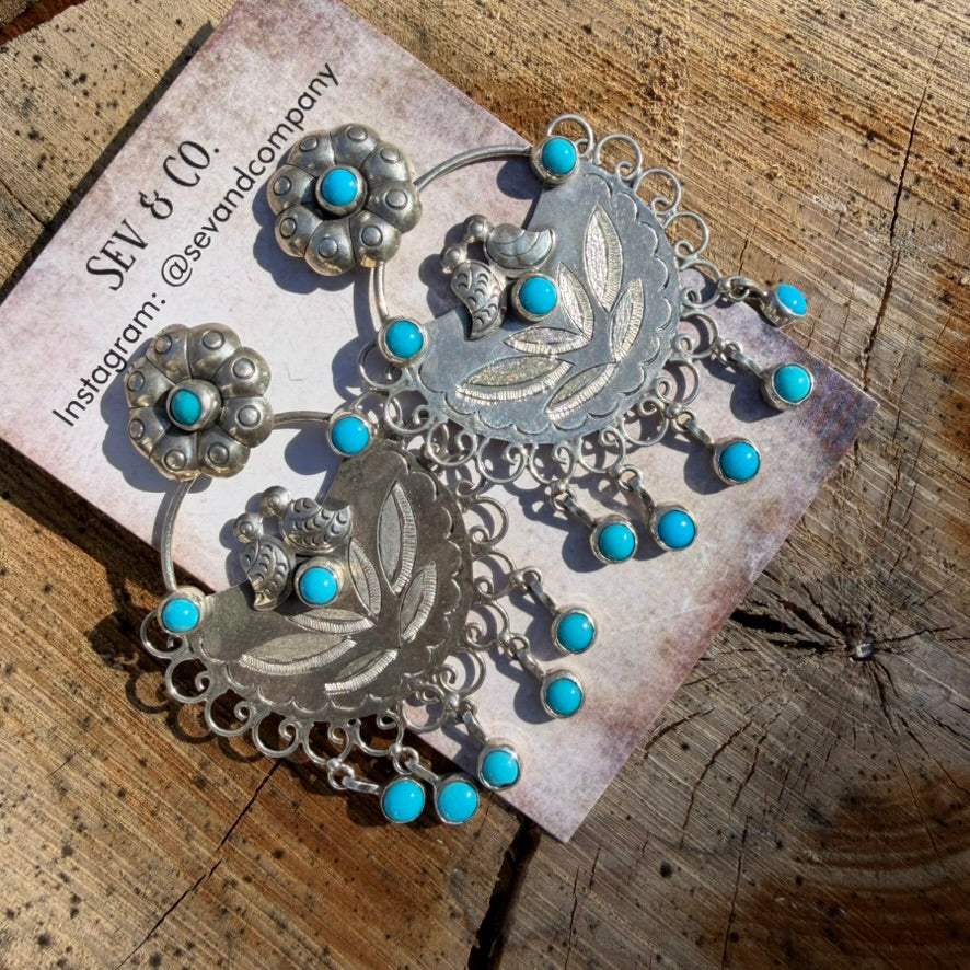 Sterling Silver Turquoise Flower Lovebird Earrings by Federico Jimenez