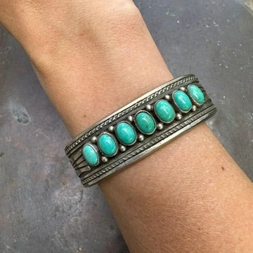 Navajo Made Sterling Silver and Turquoise Heavy Gauge Cuff Bracelet by Calvin Martinez