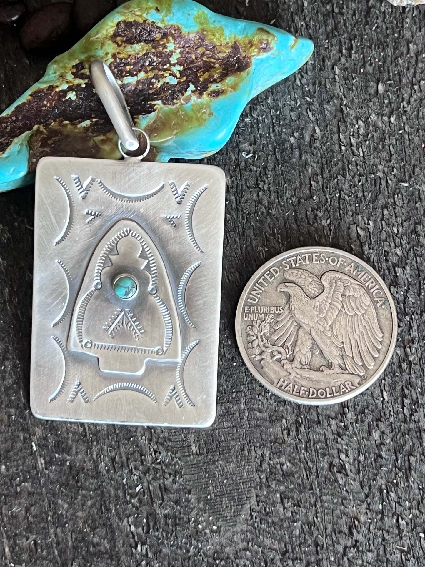 Hand Stamped Sterling Silver Fred Harvey Era Inspired Arrowhead Tag Pendant by Kimari Somers