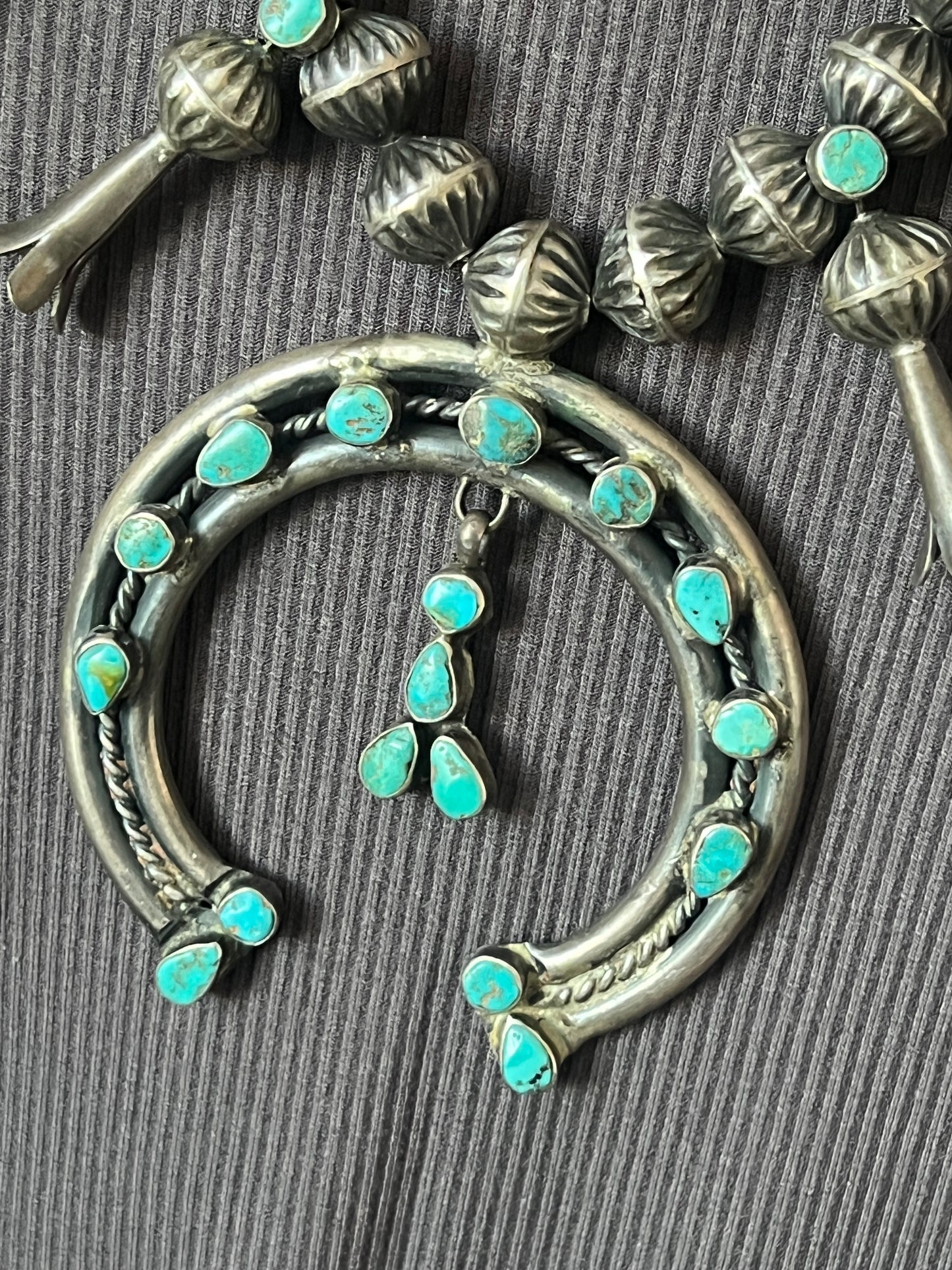 Mid Century Sterling Silver and Turquoise Squash Blossom; Reserved for Leslie B.