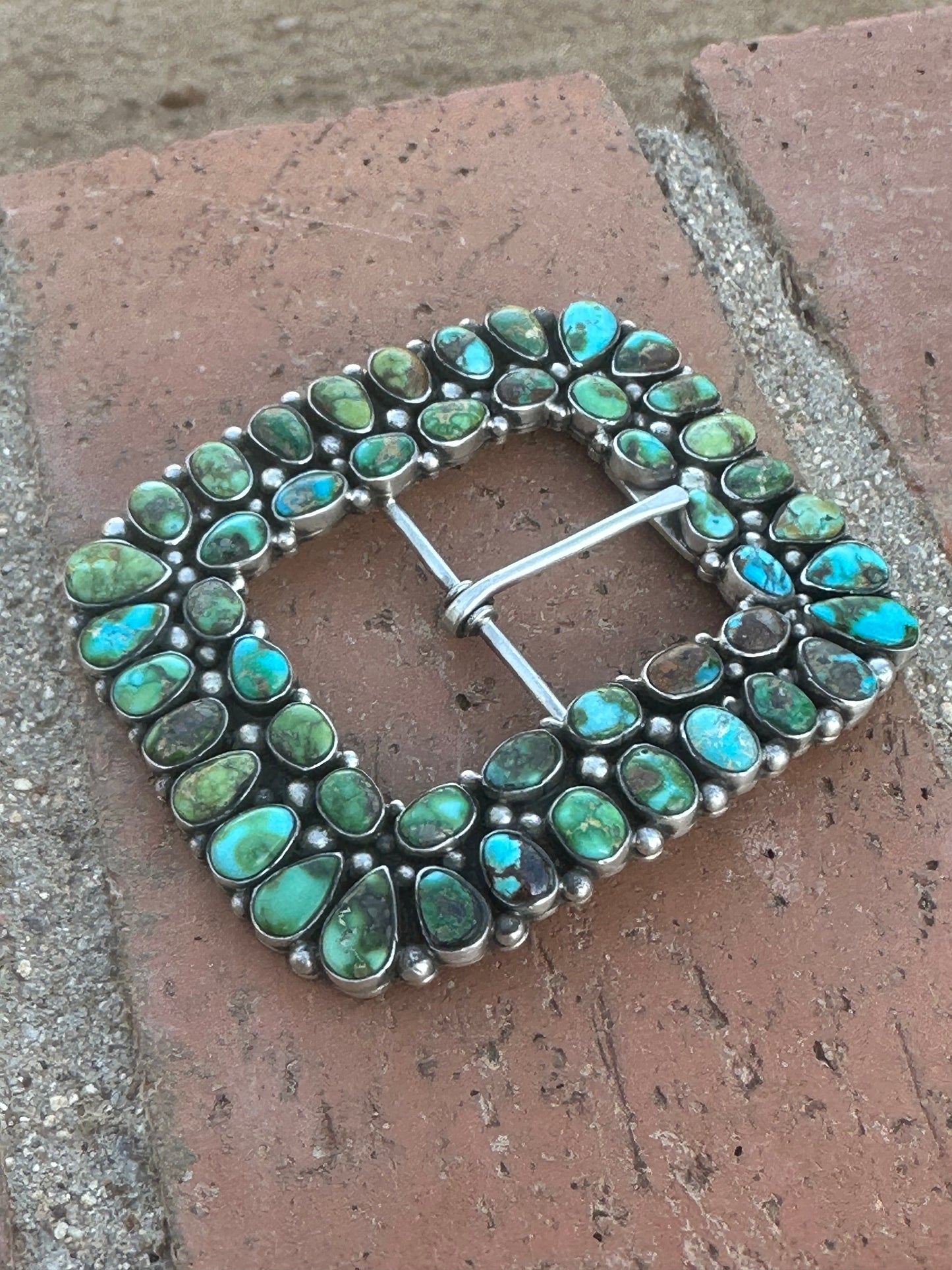Navajo Turquoise & Sterling Silver Belt Buckle by Charles Johnson