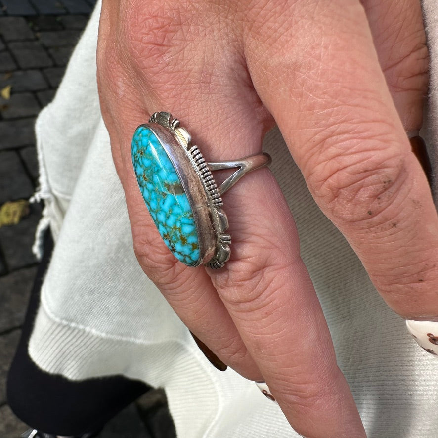 Navajo Sterling Silver and Turquoise Ring Signed by Larry Moses Yazzie