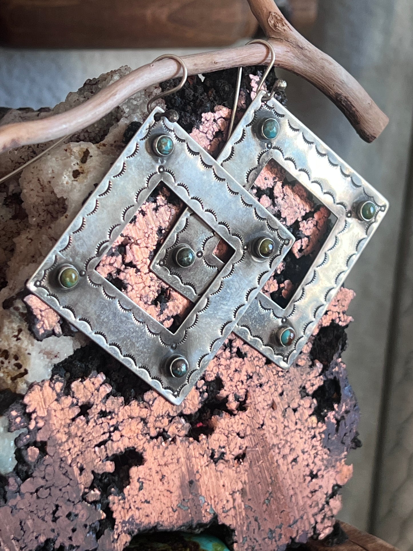 Kimari Somers Handcrafted Square Sterling Silver and Turquoise Earrings