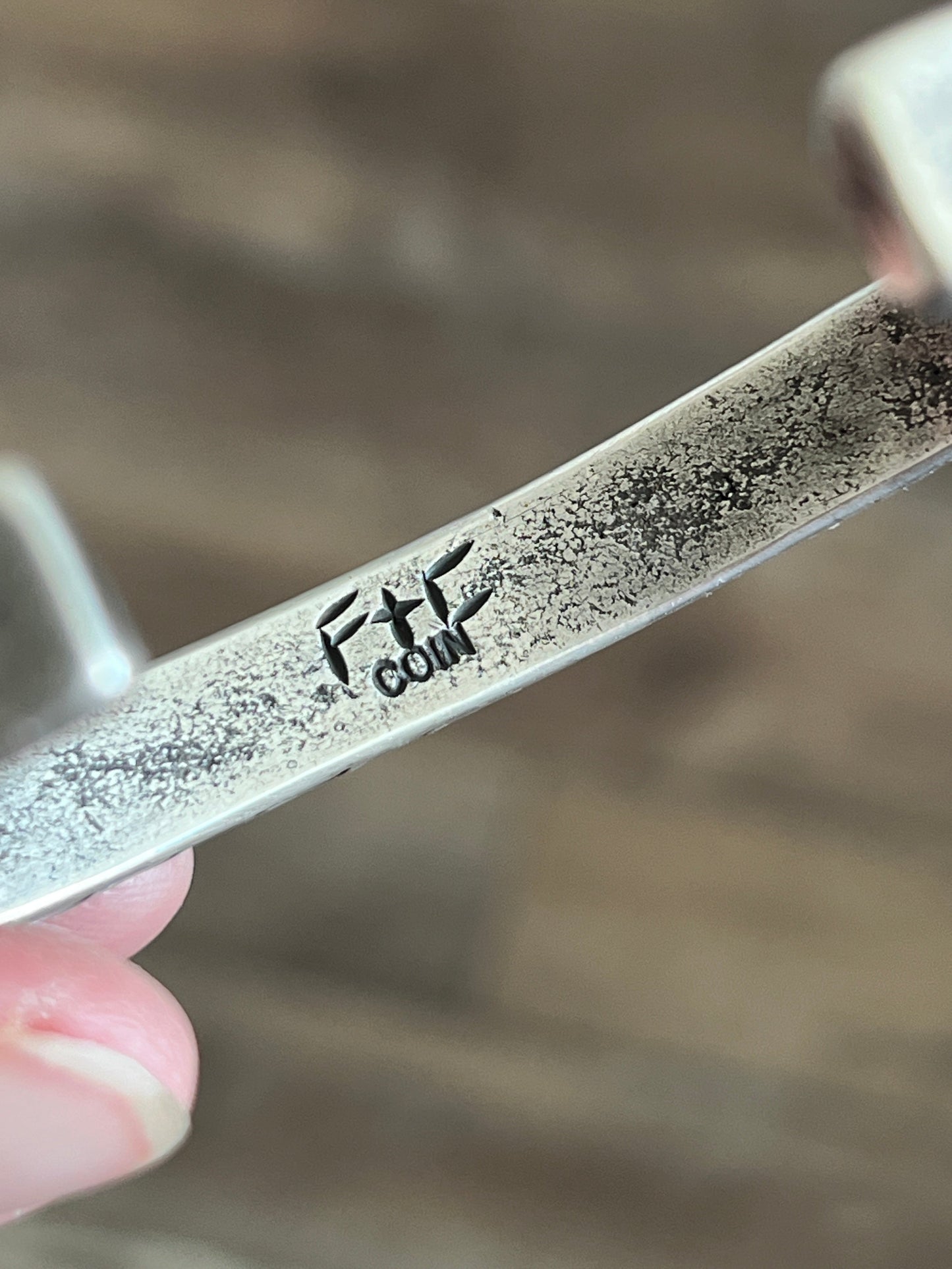 Falcon Trading Company Ingot Coin Silver and Fox Turquoise Inlay Cuff Bracelet by Joe O’Neill