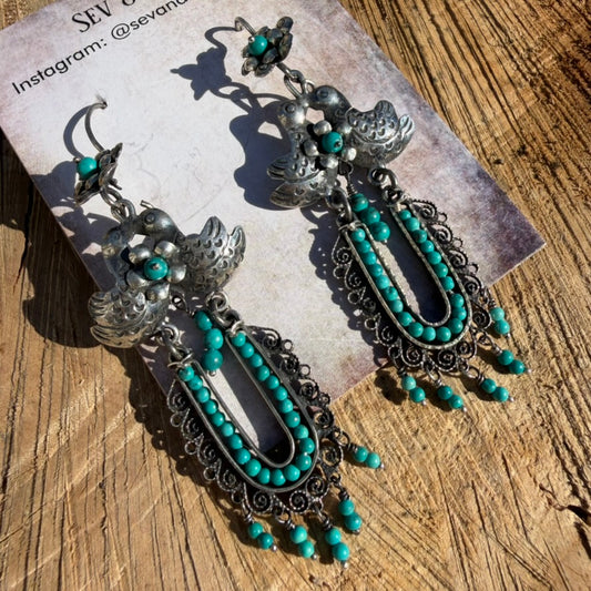 Medium Sterling Filigree Earrings with Turquoise by Federico Jimenez