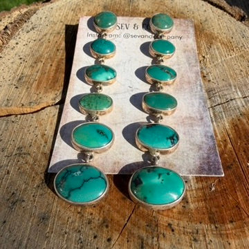 Sterling Silver Green Turquoise Shoulder Duster 6 Stone Earrings by Federico Jimenez