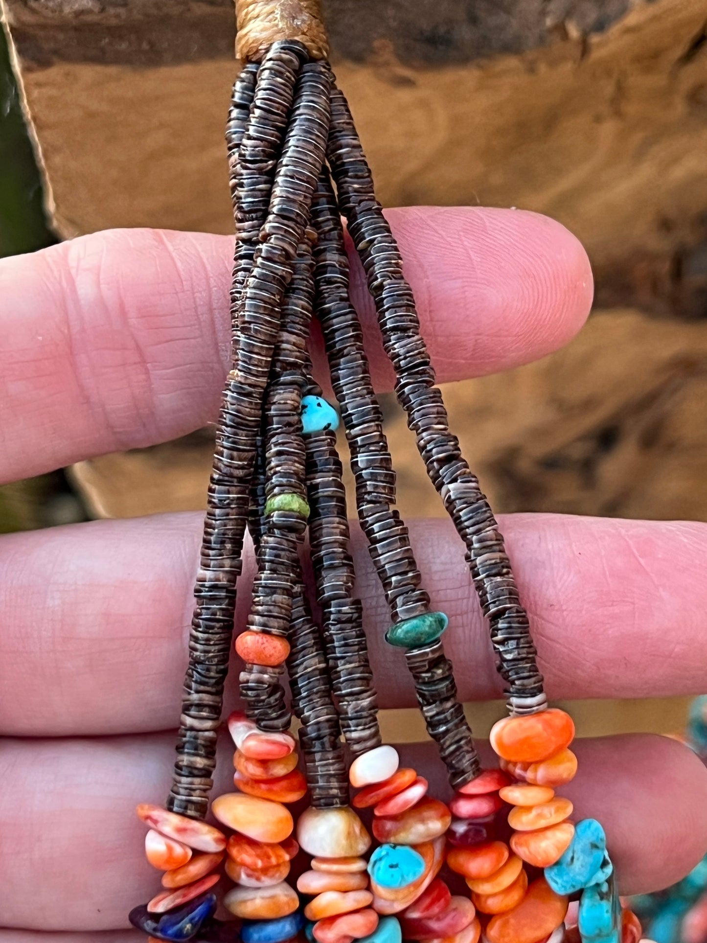 Gorgeous Navajo Made Six Strand Spiny Oyster and Turquoise Beaded Squaw Wrap Necklace, No Tabs