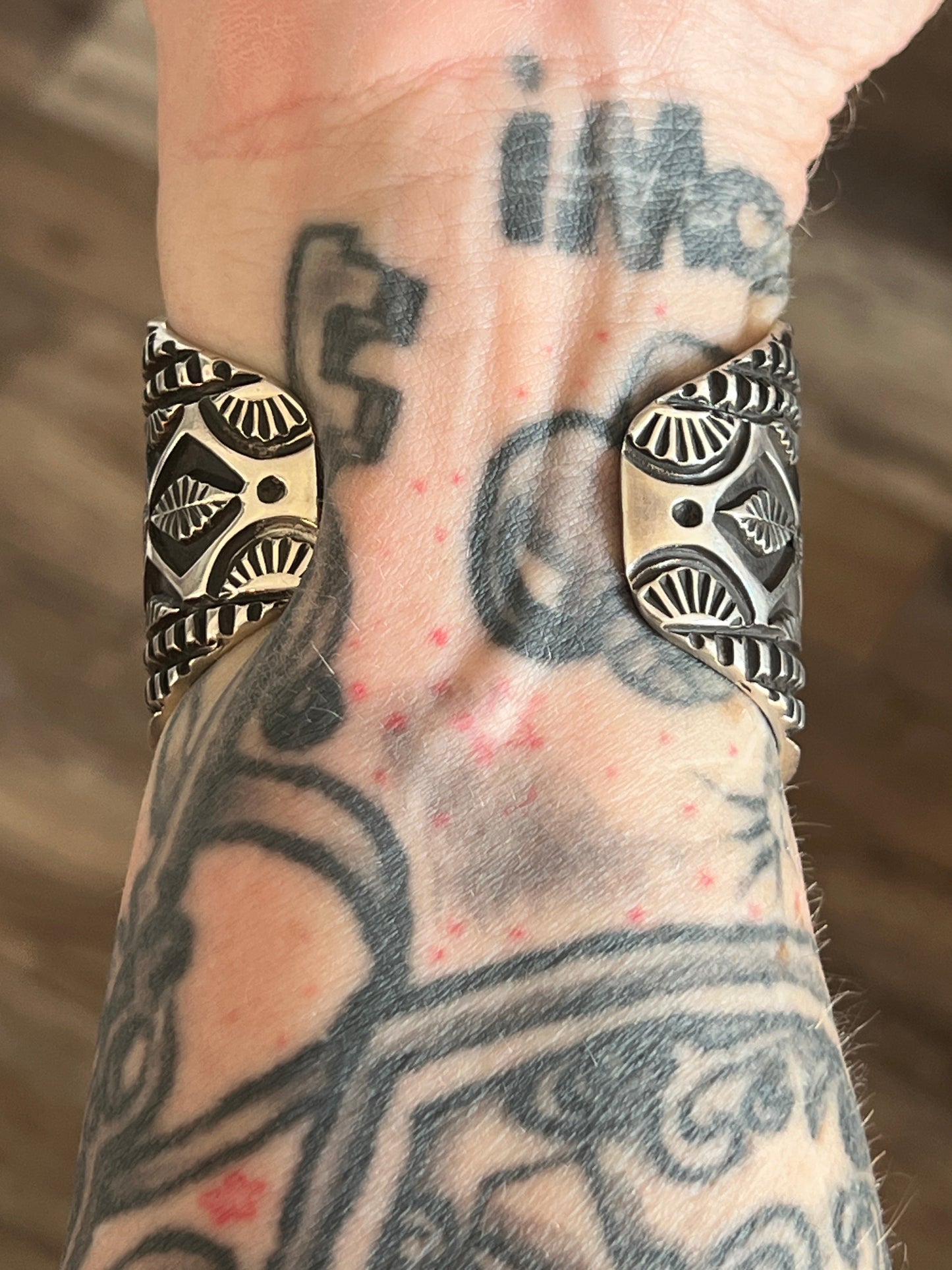 Old Pawn Navajo Sterling Silver Deep Stamped Cuff Bracelet by Elvira Bill