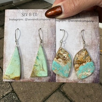 Artisan Made Sterling Silver and Australian Amaroo Turquoise Wavy Slab Earrings