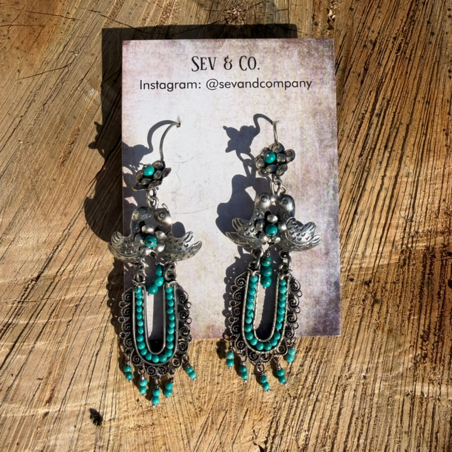 Medium Sterling Filigree Earrings with Turquoise by Federico Jimenez