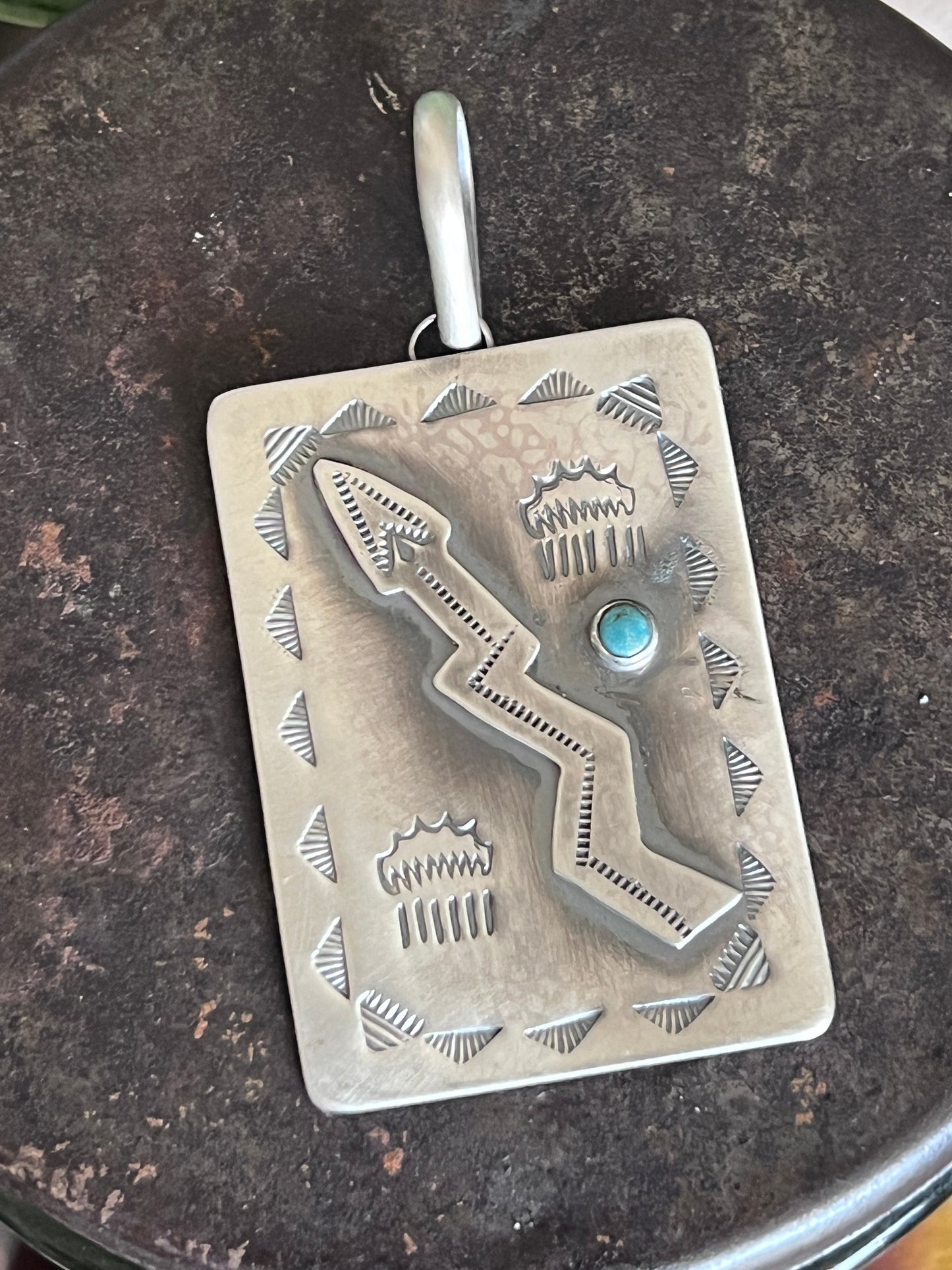 Hand Stamped Sterling Silver Fred Harvey Era Inspired Single Lightning Arrow Tag Pendant by Kimari Somers