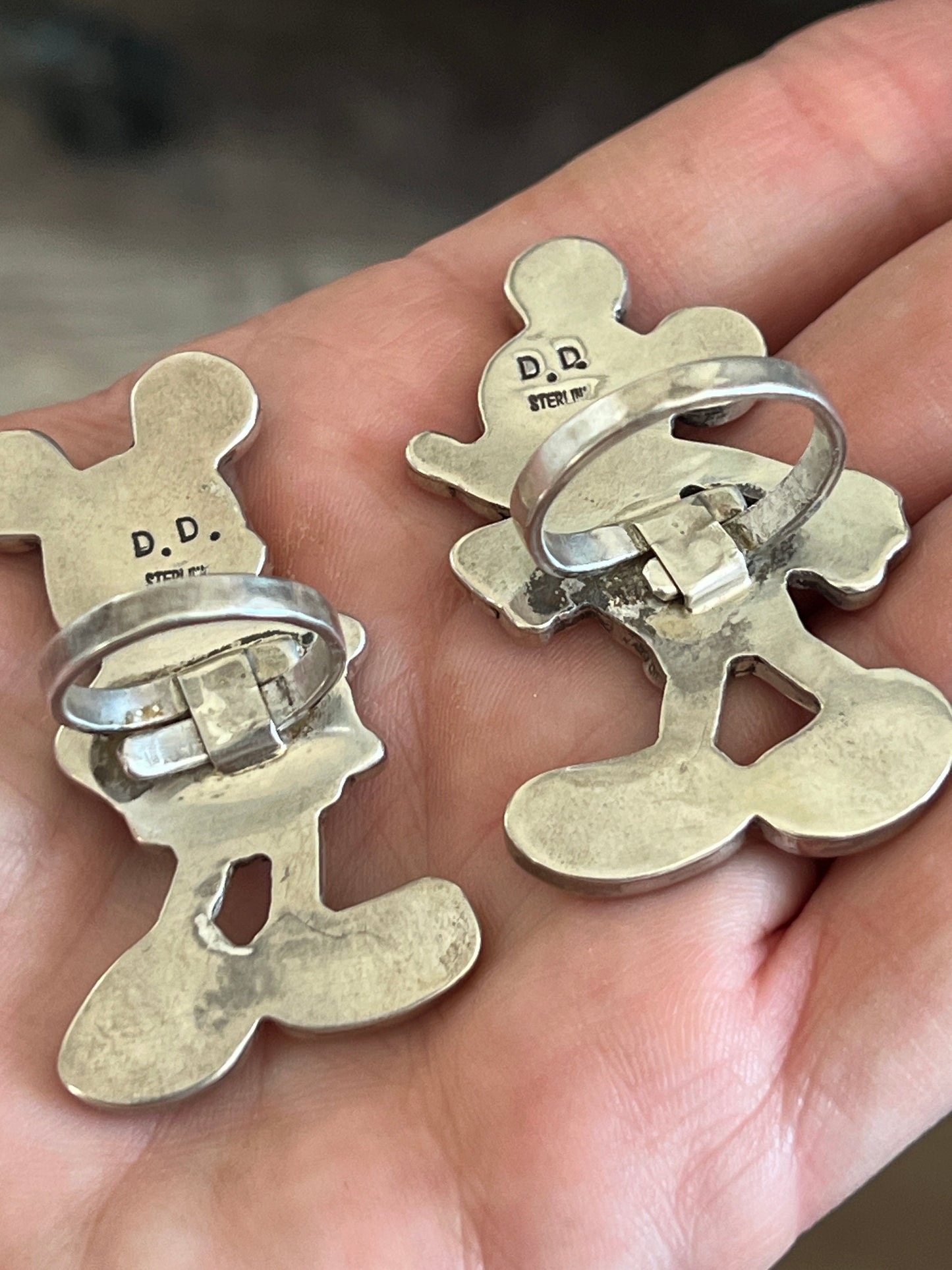 Zuni Made Mickey Mouse Multi Stone Inlay Rings by Don Dewa, Adjustable