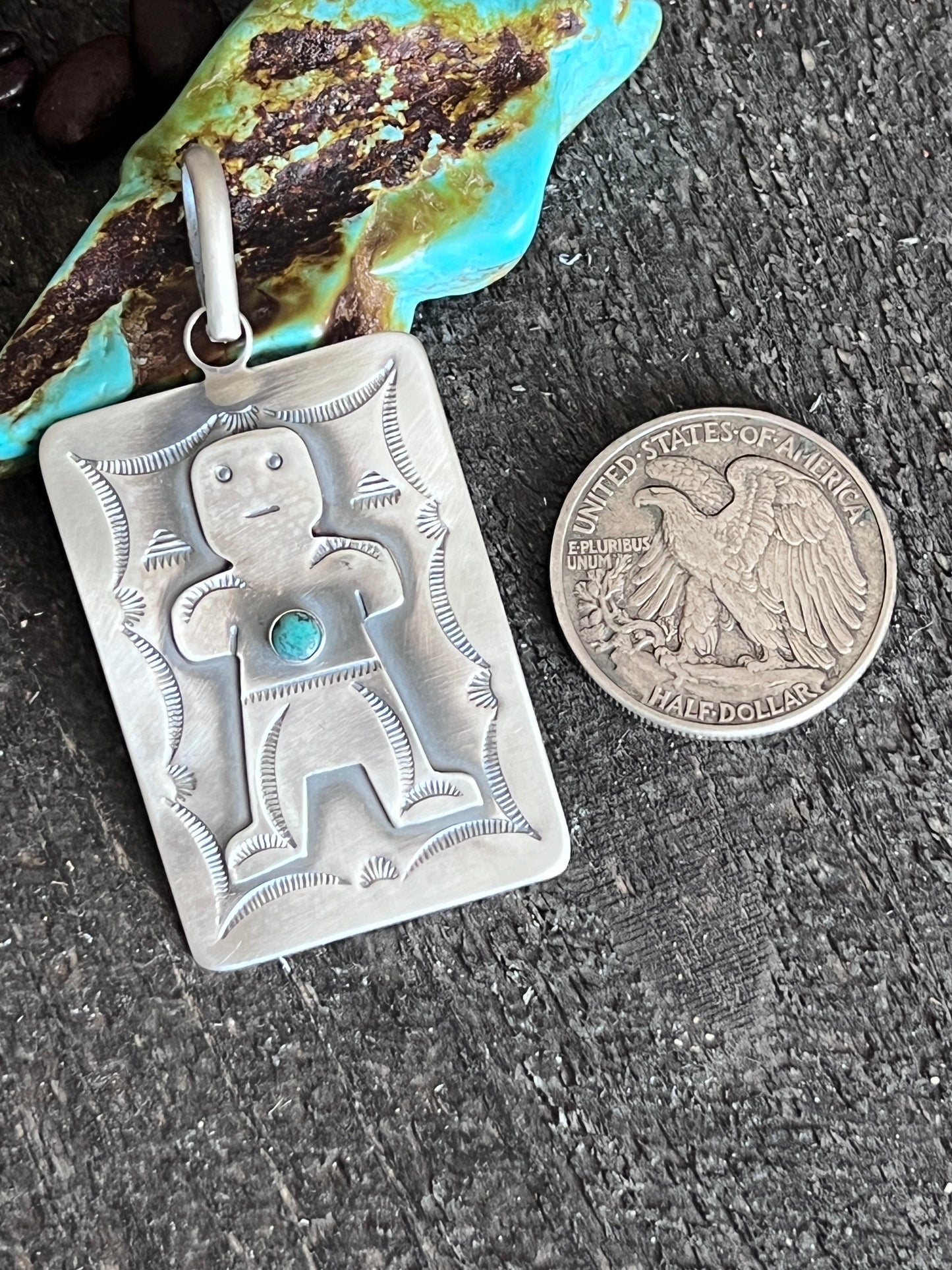 Hand Stamped Sterling Silver Fred Harvey Era Inspired Kachina Tag Pendant by Kimari Somers