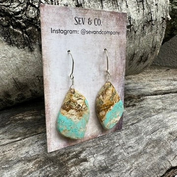Artisan Made Sterling Silver and Australian Amaroo Turquoise Wavy Slab Earrings