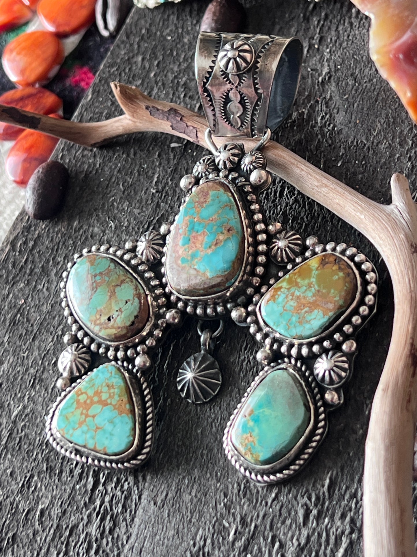 Rosella Paxson Sterling Silver and Royston Turquoise Naja Pendant