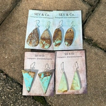 Artisan Made Sterling Silver and Australian Spotty Turquoise Oval Slab Earrings