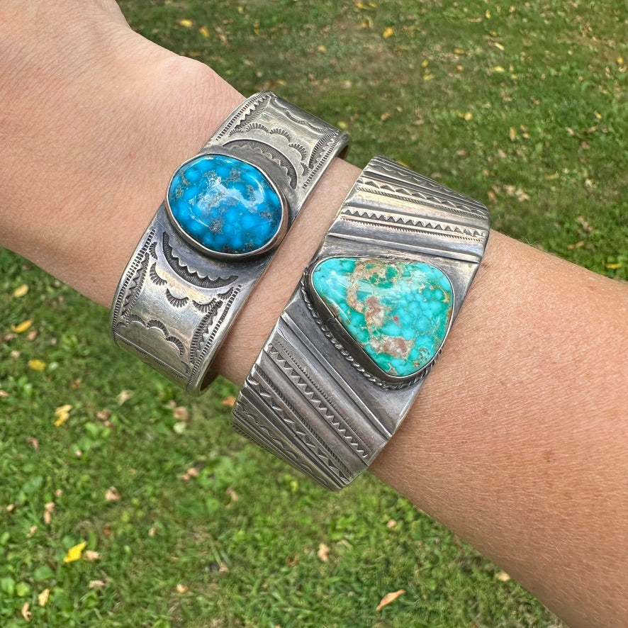 Native Made Sterling Silver and Turquoise Heavy Gauge Cuff Bracelet by Al & Kimari Somers