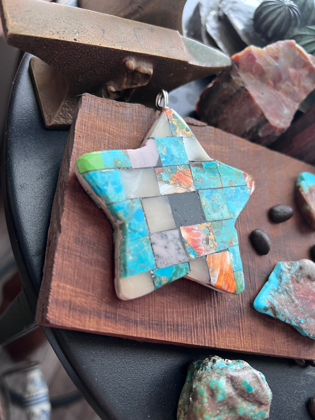 Charles Bird Mosaic Turquoise Double Sided Star Pendant
