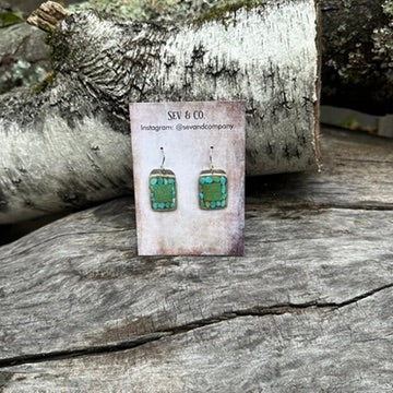 Artisan Made Sterling Silver and Green Turquoise Inlay Earrings by Charlie Favour