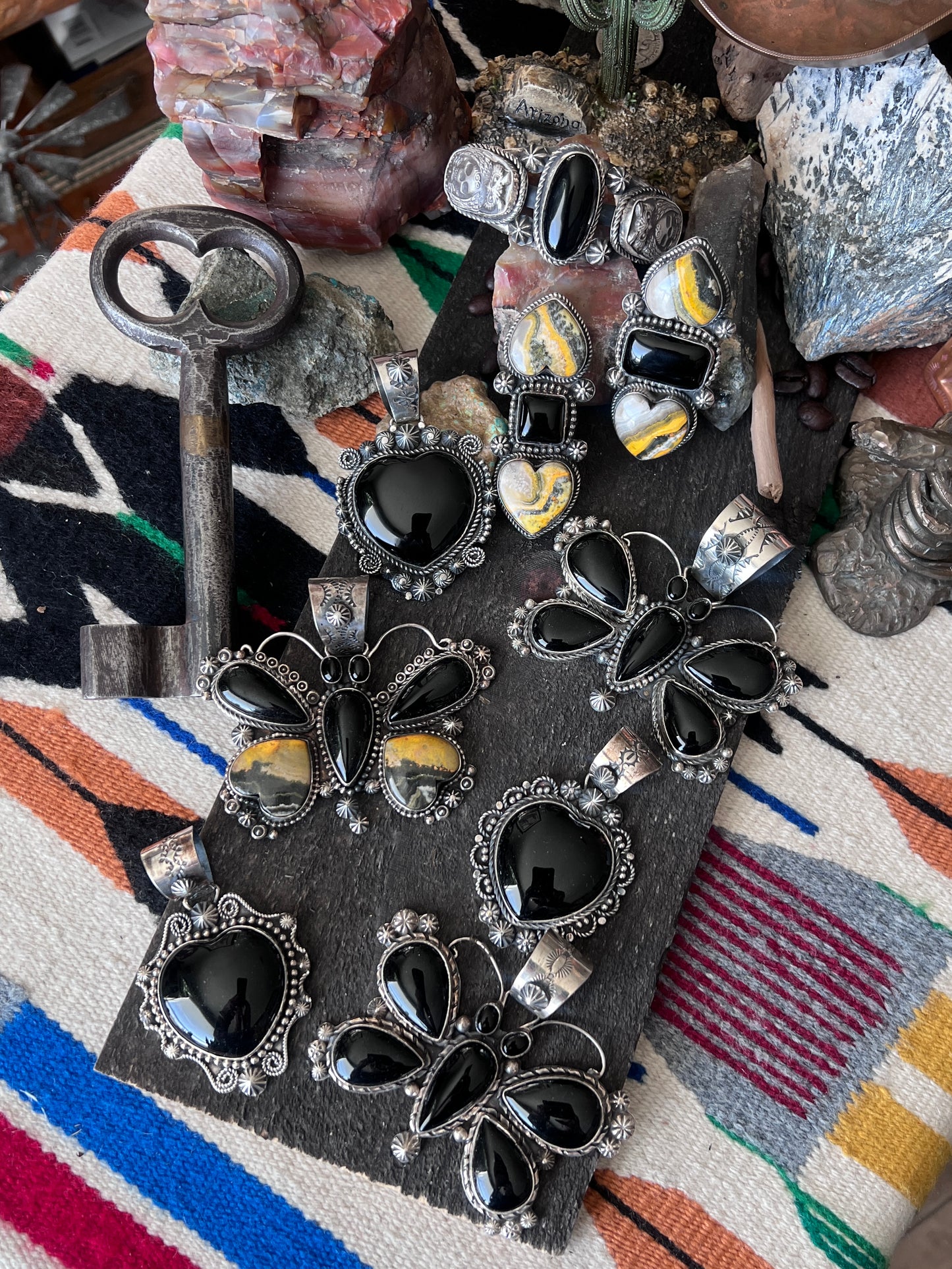 Black Onyx and Sterling Silver Butterfly Pendants by Rosella Paxson