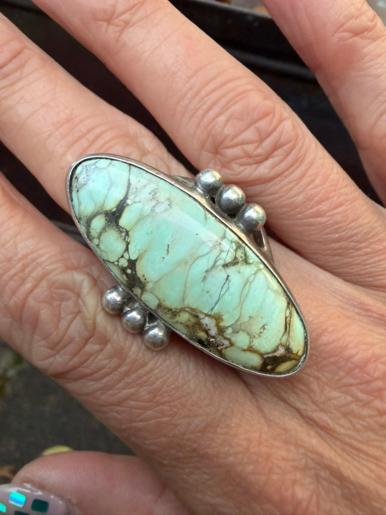 Vintage Sterling Silver Ring with Pale Mint Green Turquoise Sz 8