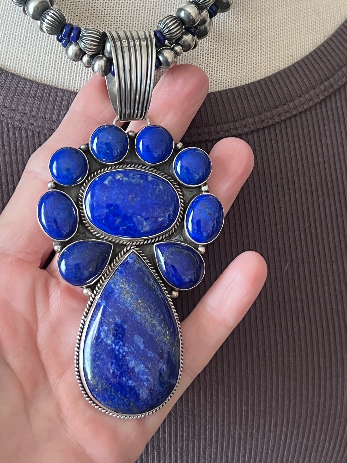LaRose Ganadonegro & Geneva Apachito Sterling Silver and Lapis Lazuli Necklace and Earrings Set