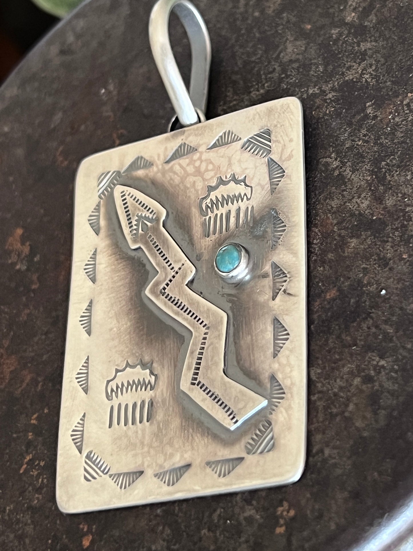 Hand Stamped Sterling Silver Fred Harvey Era Inspired Single Lightning Arrow Tag Pendant by Kimari Somers