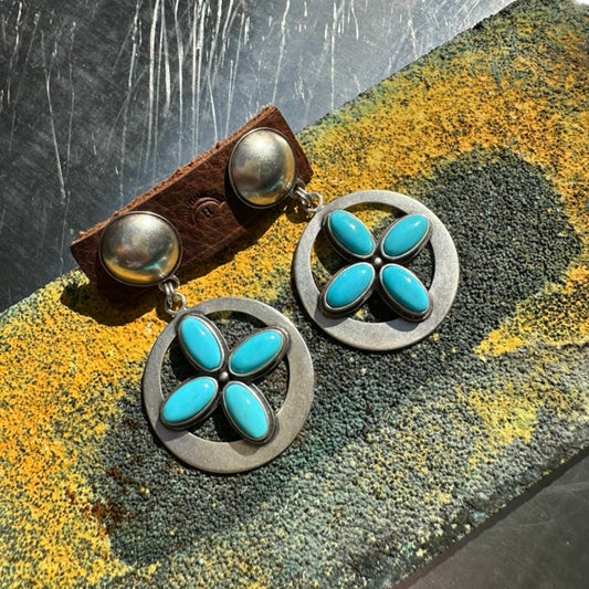 Artisan Made Sterling Silver and Blue Turquoise Four Directions Earrings by Dennis Hogan