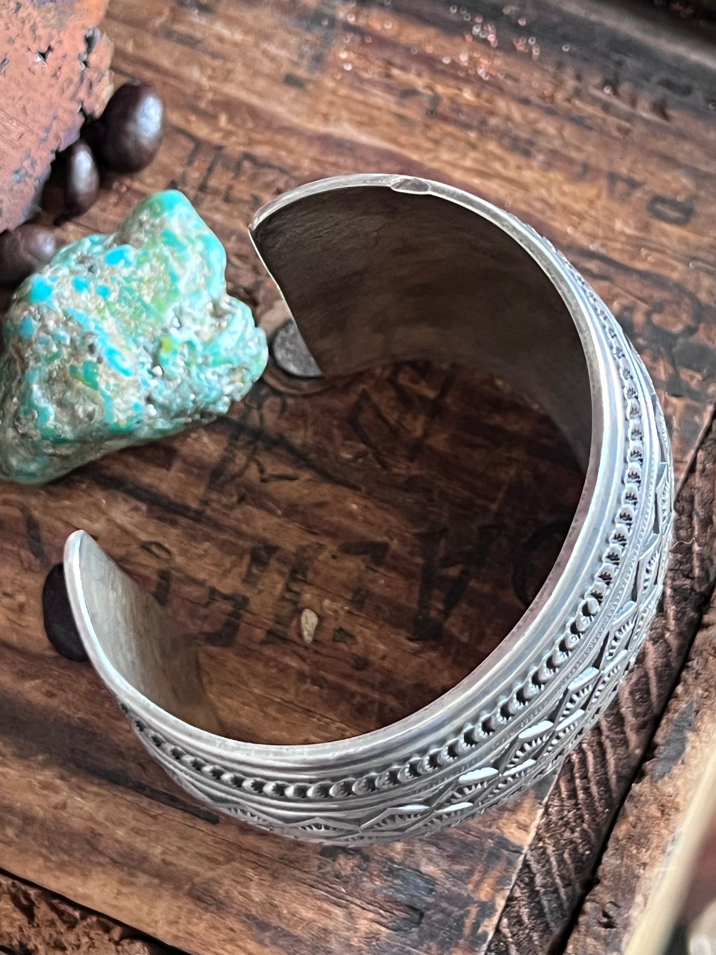 Hefty Sterling Silver Deep Stamped Cuff Bracelet by Andy Cadman