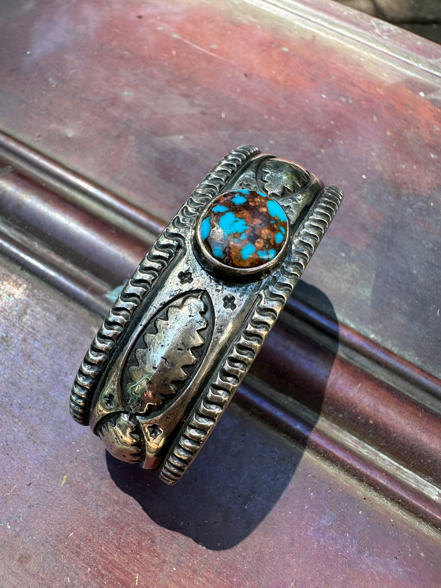 Hand Forged Sterling Silver and Turquoise Ingot Cuff Bracelet by Navajo Artist, Gabe Natan