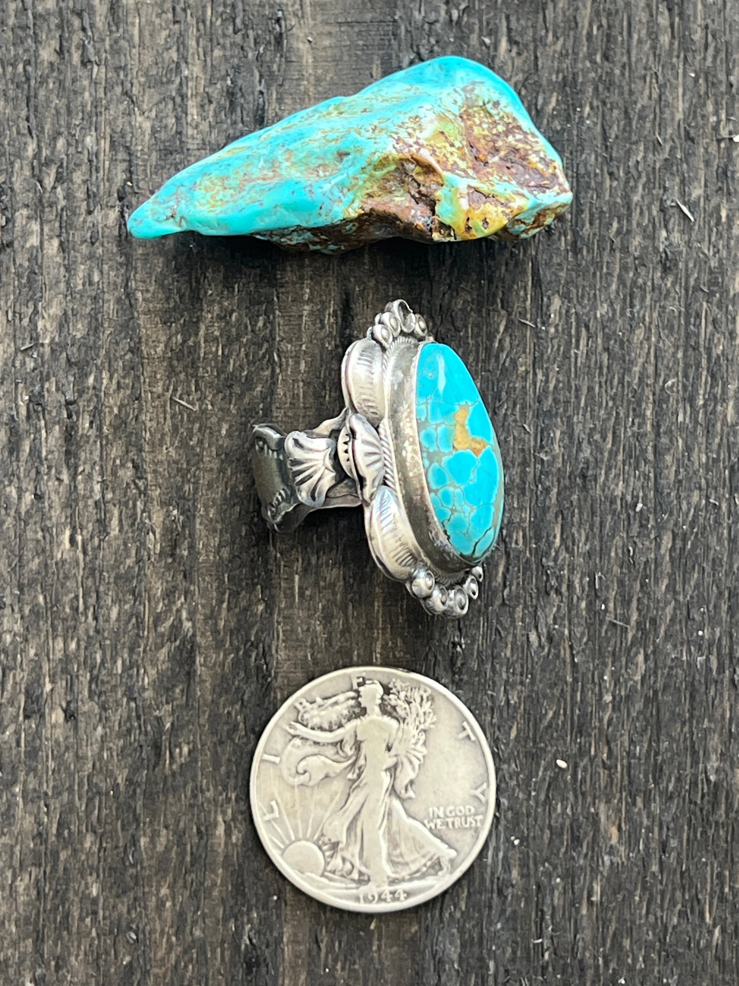 Navajo Sterling Silver and Number 8 Turquoise Single Stone Ring by Gilbert Tom, Size 9