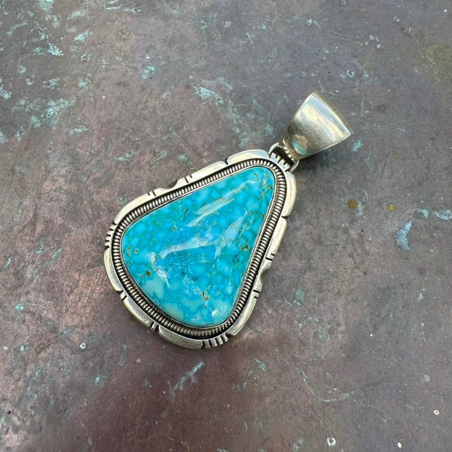 Navajo Made Sterling Silver and Turquoise Pendant by Wydell Billie
