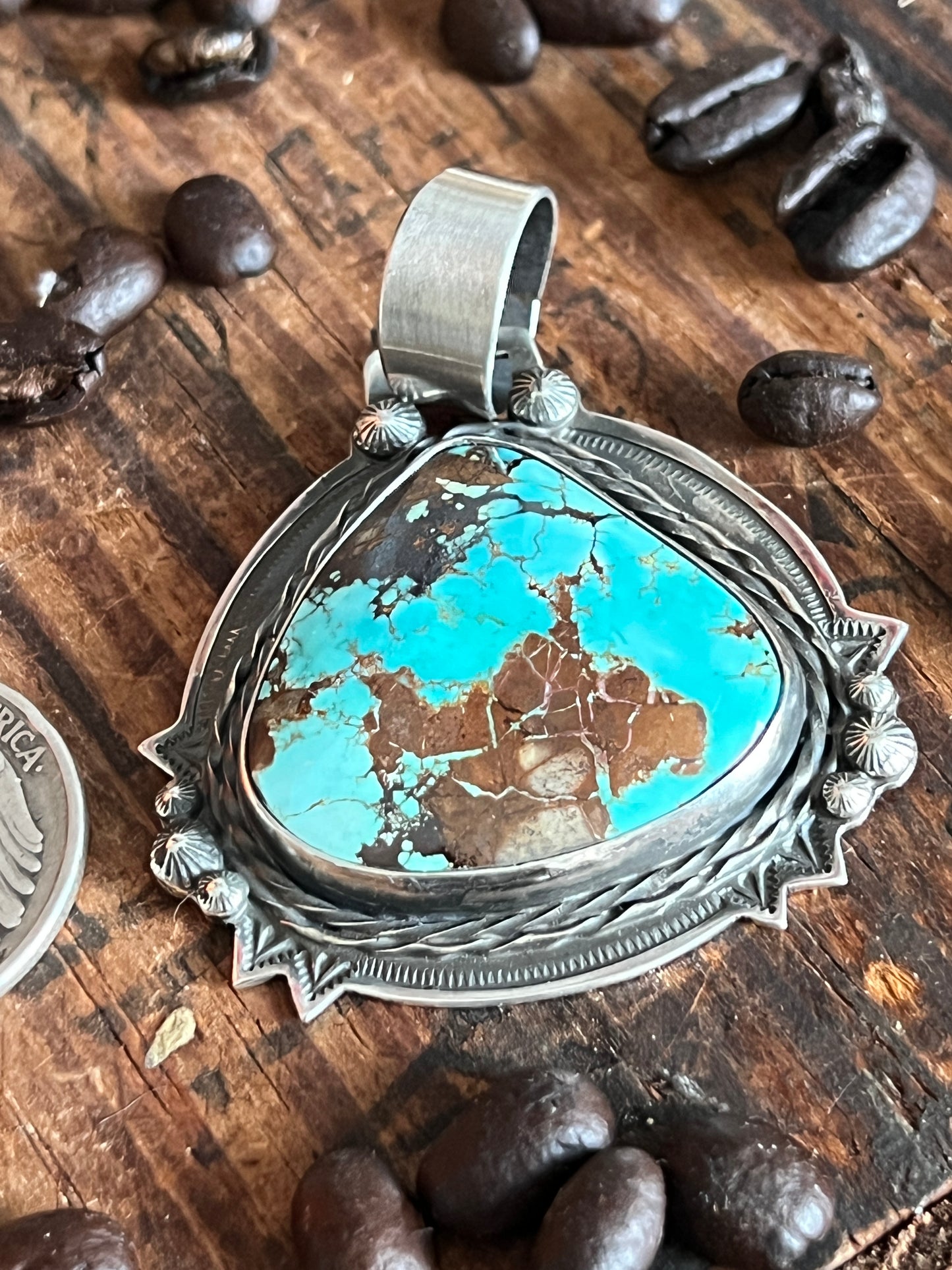 Sterling Silver and Royston Turquoise Pendant by Kimari Somers