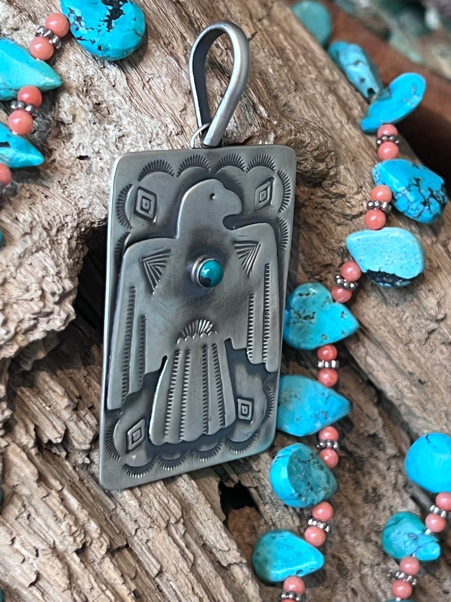 Hand Stamped Sterling Silver Fred Harvey Era Inspired Thunderbird Tag Pendant by Kimari Somers