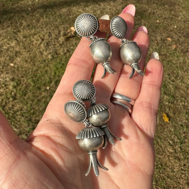 Artisan Made Sterling Silver Sphere Squash Blossom Earrings by Dennis Hogan