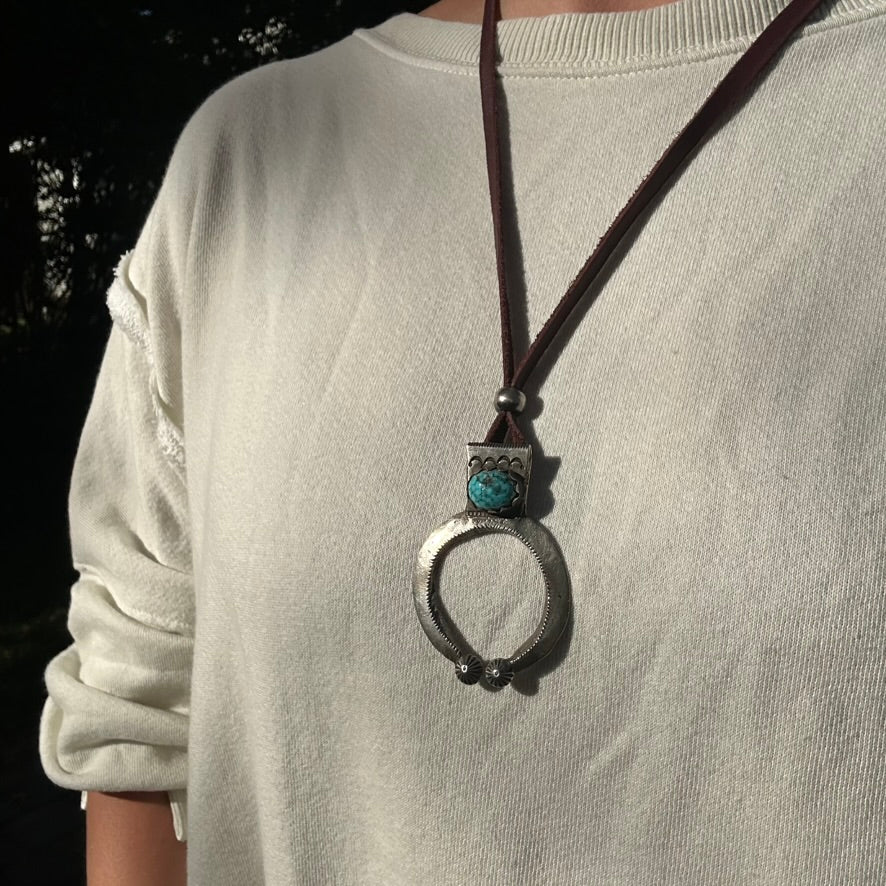 Artisan Made Ingot Silver and Turquoise Naja Necklace by Jock Favour